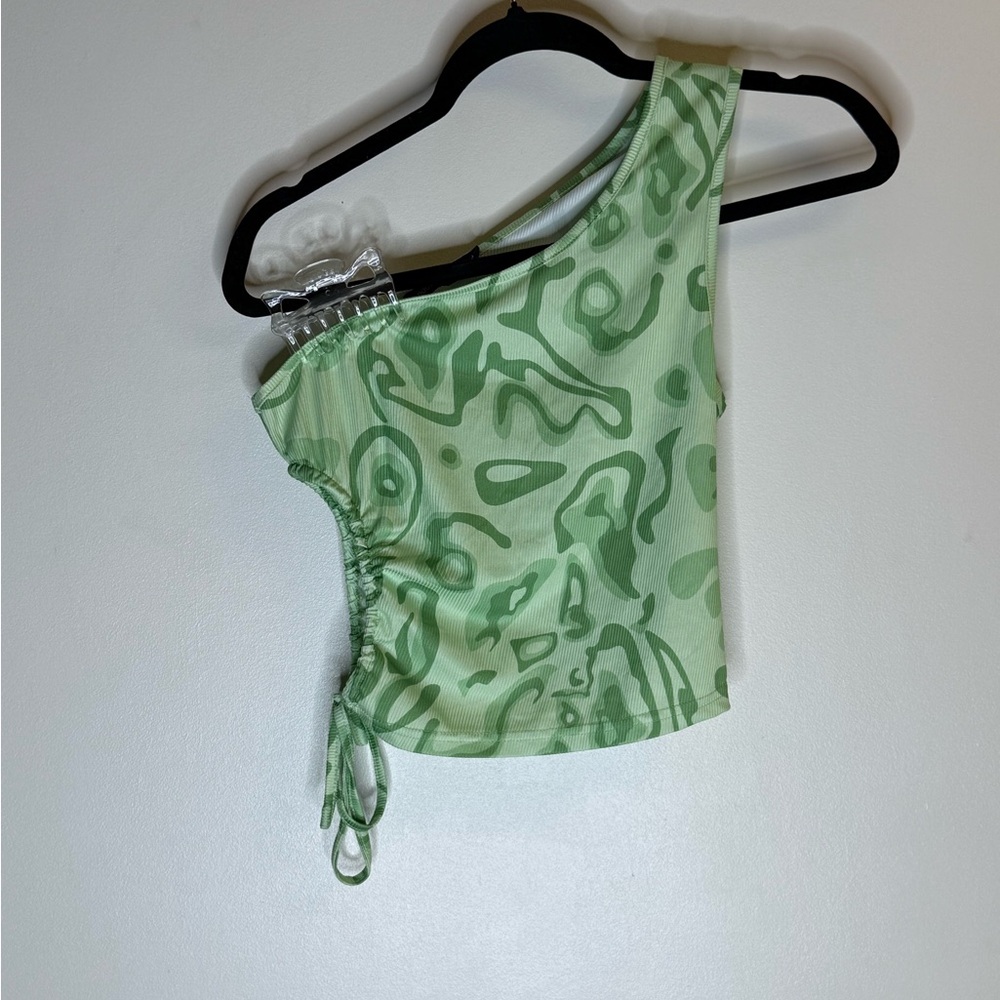 PacSun Light Green Abstract One-Shoulder Crop Top